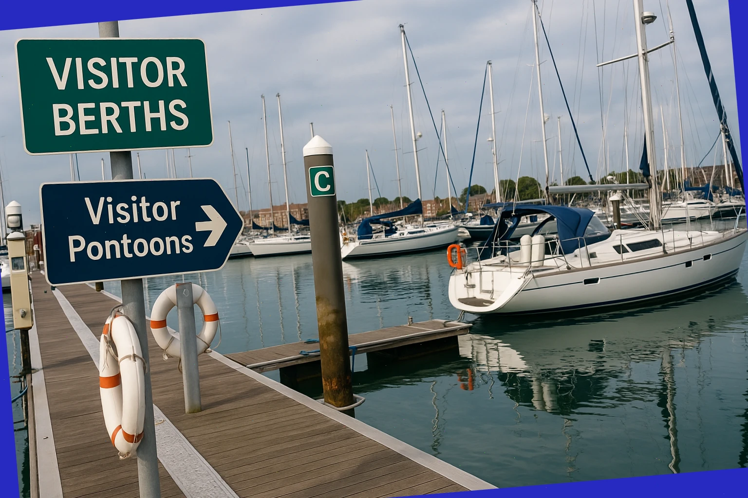 Harbour berths and visitor pontoons with wayfinding signs