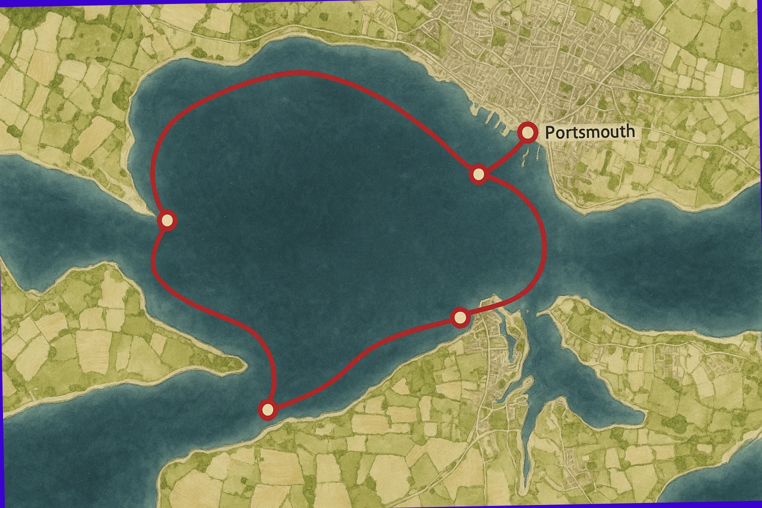 Solent loop outline with marks for short harbour hops near Portsmouth